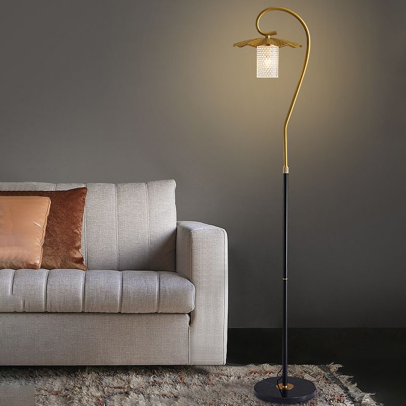 Carins Retro Lotus Metal Acrylic Floor Lamp, Gold/Green/Light - Lumpaz