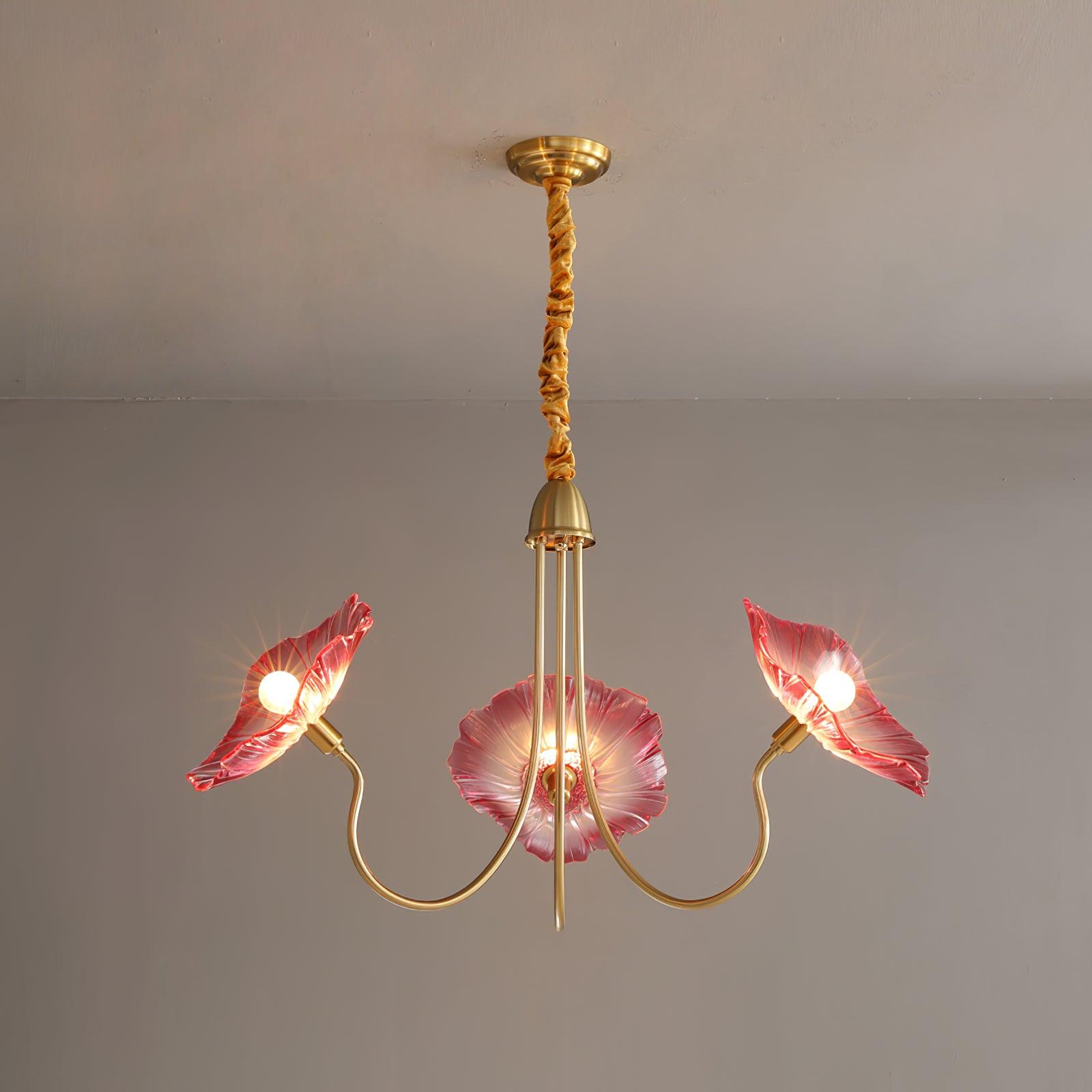 Bella Modern Flower Art Deco Metal/Glass Chandelier Pink Bedroom - Lumpaz