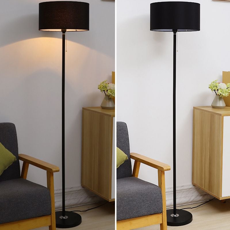 Eryn Floor Lamp Cylinder Modern, Metal/Fabric, Black/White/Gold, Bedroom - Lumpaz