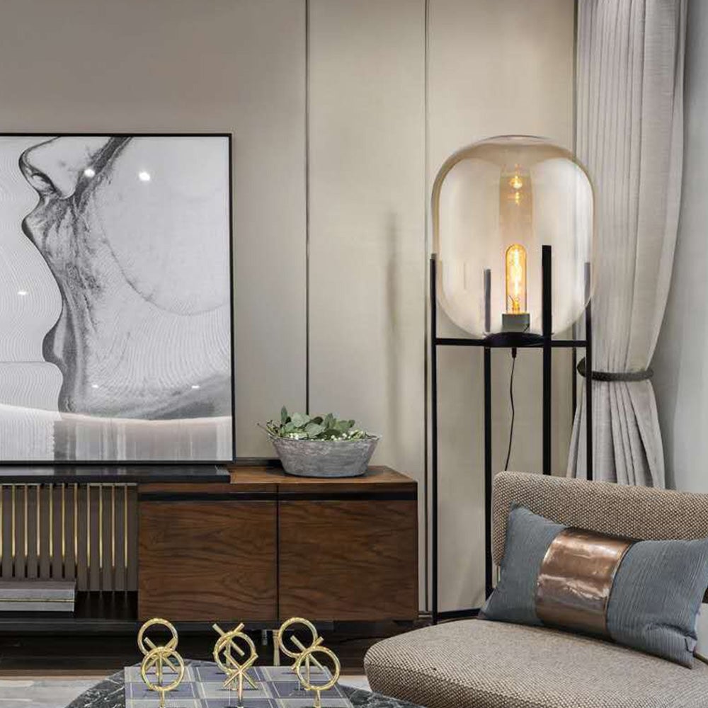 Salgado Modern Globe Glass/Metal Floor Lamp, Living Room - Lumpaz