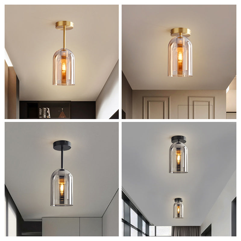 Sanna Modern Cylinder Semi-Flush Mount Clear Glass Ceiling Light, Cognac/Gray - Lumpaz