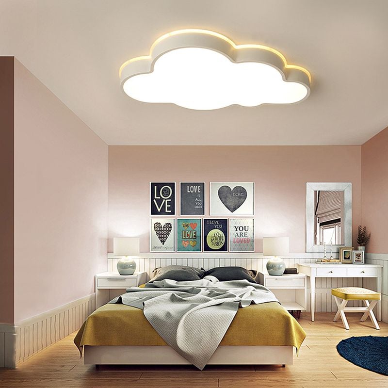 Minori Modern Flush Mount Cloud Ceiling Light, White, Metal - Lumpaz