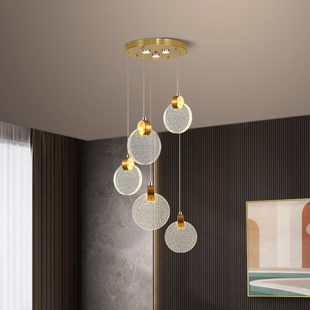 Kristy Minimalist Round  Metal/Crystal Chandelier, Gold - Lumpaz
