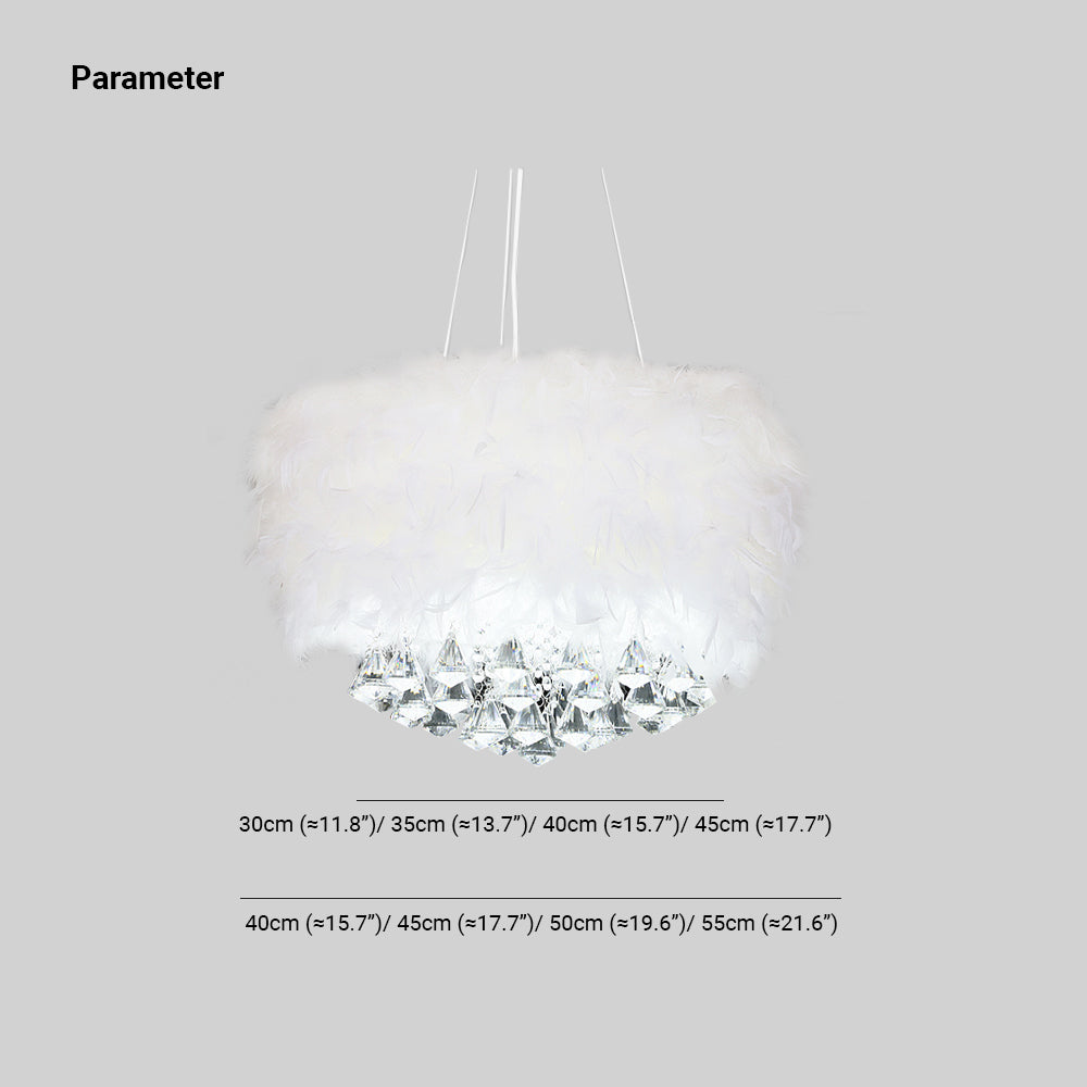 O'Moore Modern Luxury Round Chandelier, Feather/Crystal, White - Lumpaz