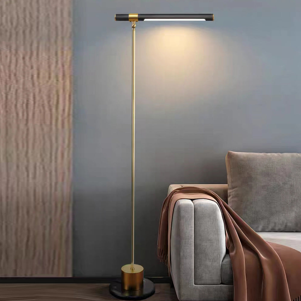 Edge Floor Lamp Linear Minimalist, Metal/Wood, Gold, Living Room - Lumpaz