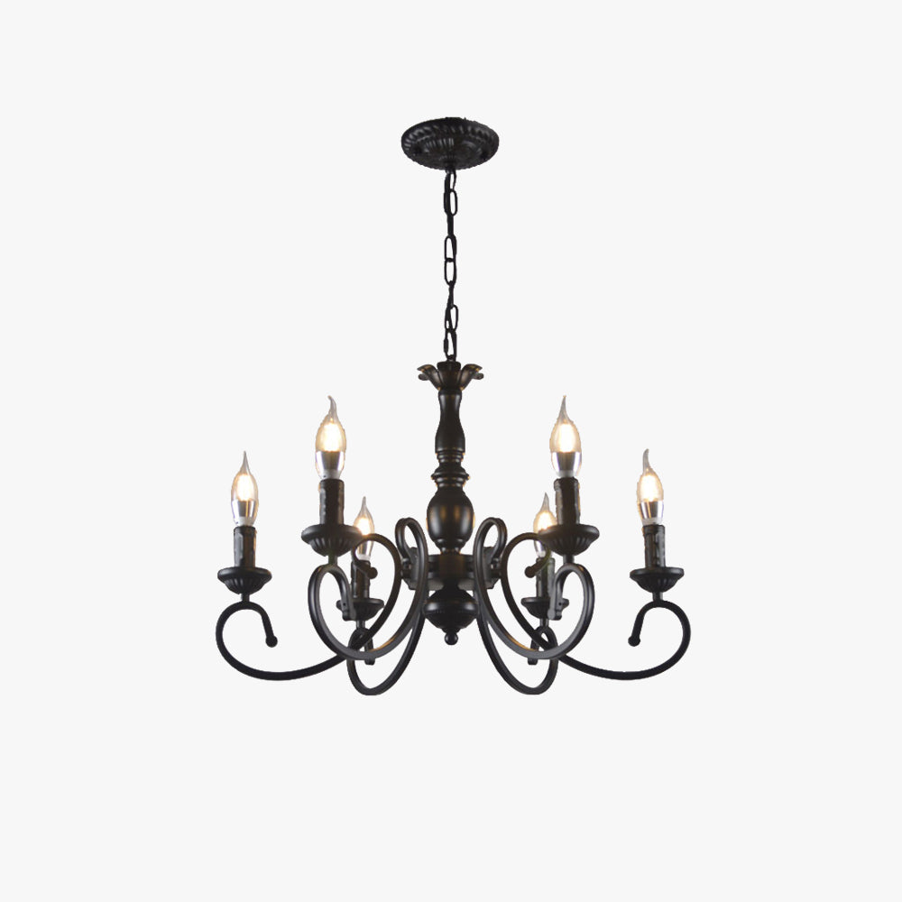 Silva Creative Retro Candle Chandelier Black Metal Bedroom - Lumpaz