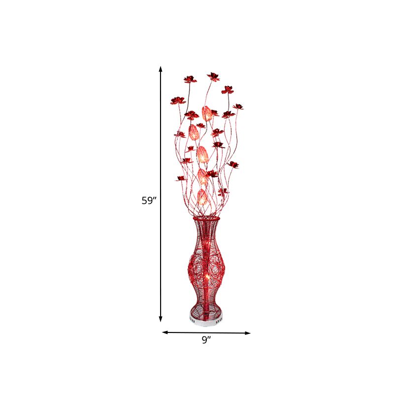 Bella Art Deco Flower Vase Metal Red Floor Lamp, Living Room - Lumpaz