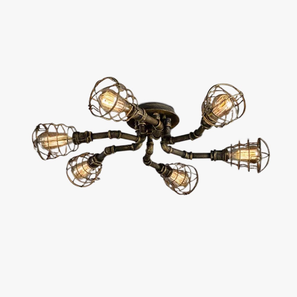 Alessio Industrial Flush Mount Ceiling Light, Black/Brass - Lumpaz