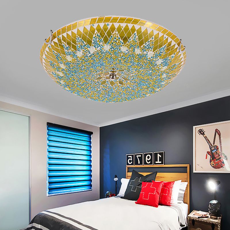 Eryn Modern Mediterranean Glass Flush Mount Ceiling Light Blue/Yellow/White - Lumpaz