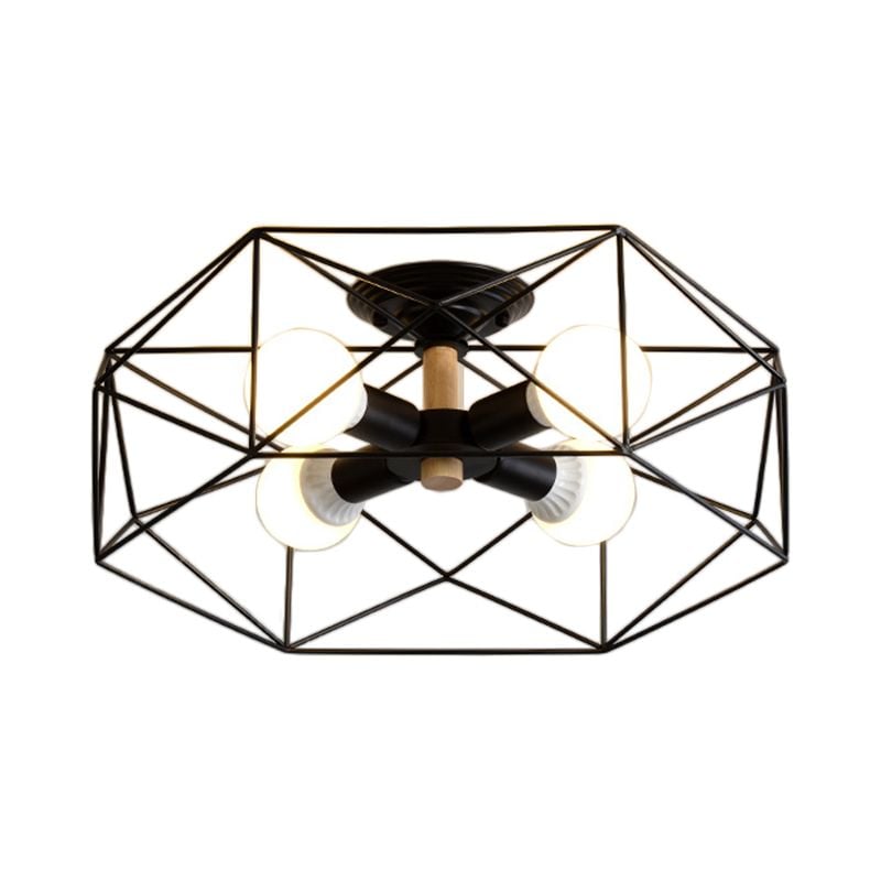 Cooley Modern Geometric Lantern Metal Flush Mount Ceiling Light, Black/White/Gold - Lumpaz