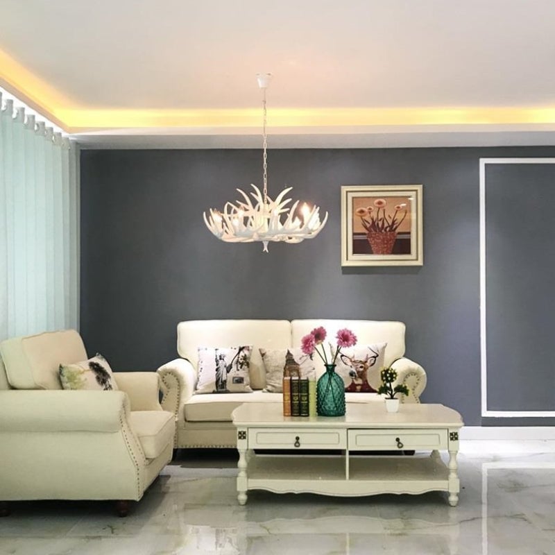 Austin Retro Deer Horn Resin Chandelier White Brown Coffee Living Room - Lumpaz