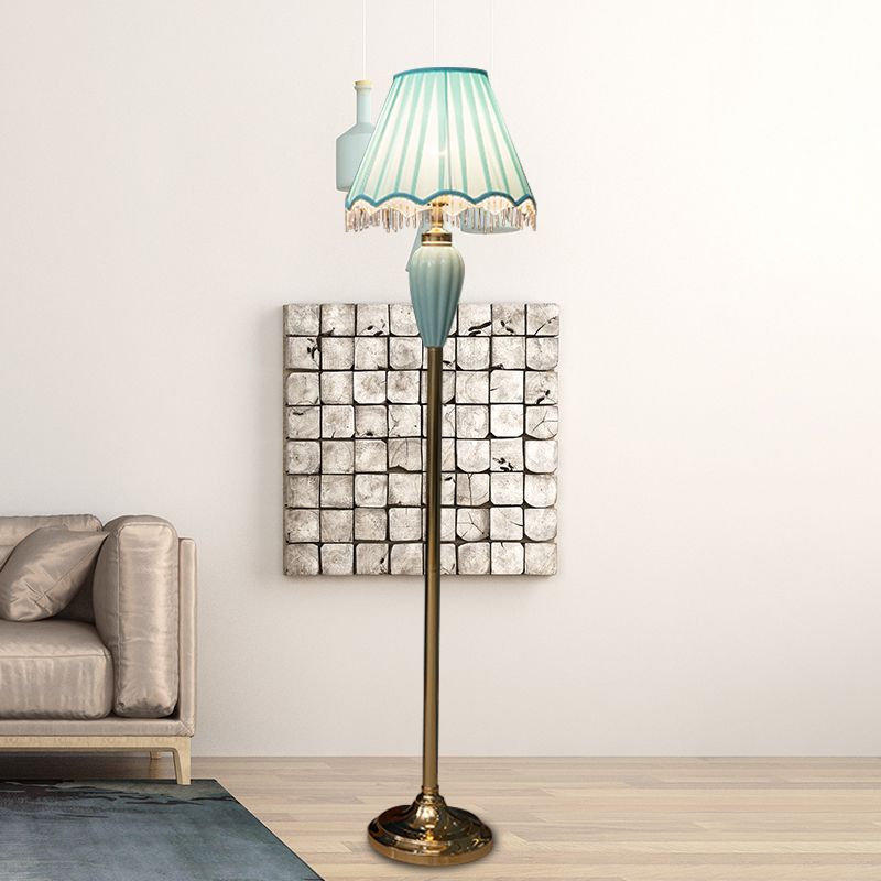 Eryn Vintage Ceramic Fabric Floor Lamp, Blue/Pink - Lumpaz