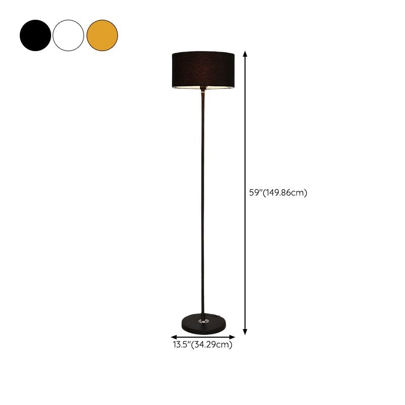 Eryn Floor Lamp Cylinder Modern, Metal/Fabric, Black/White/Gold, Bedroom - Lumpaz
