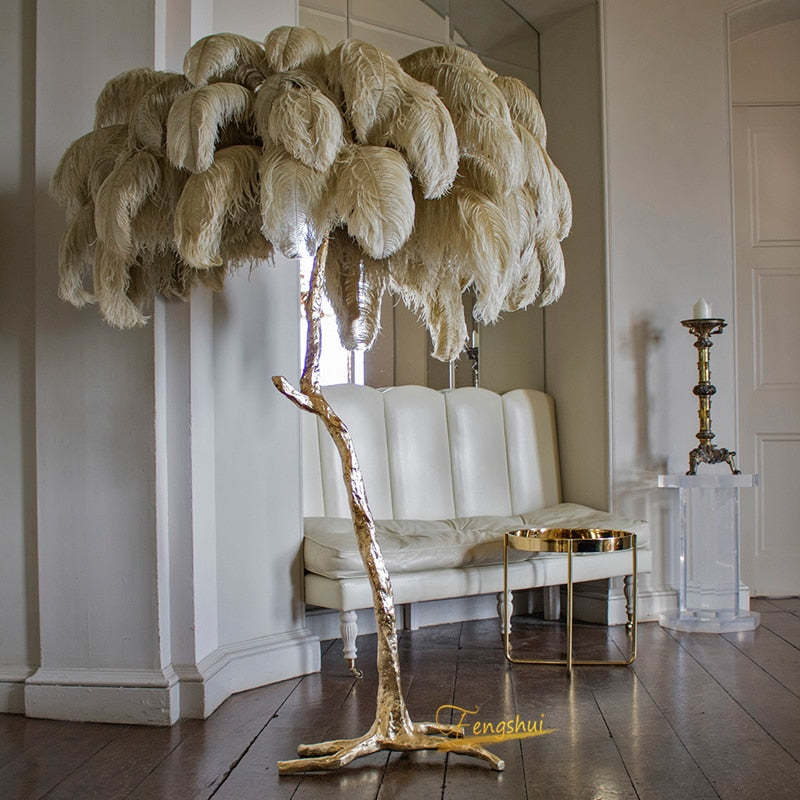O'Moore Nordic Luxury Unique Ostrich Feather Floor Lamp/Table Lamp - Lumpaz