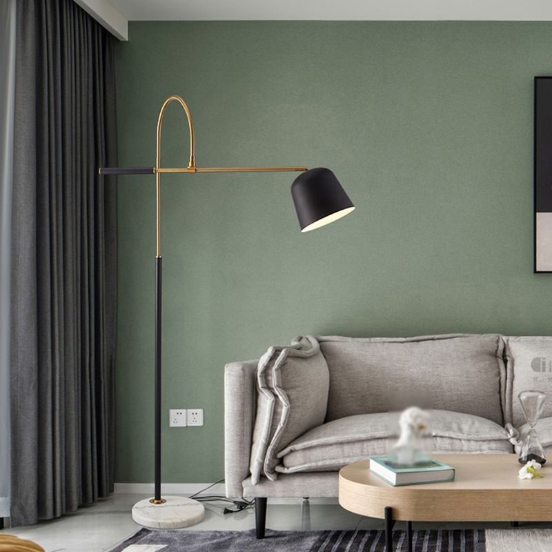 Salgado Modern Arc Bowl Metal Floor Lamp, Black/White - Lumpaz