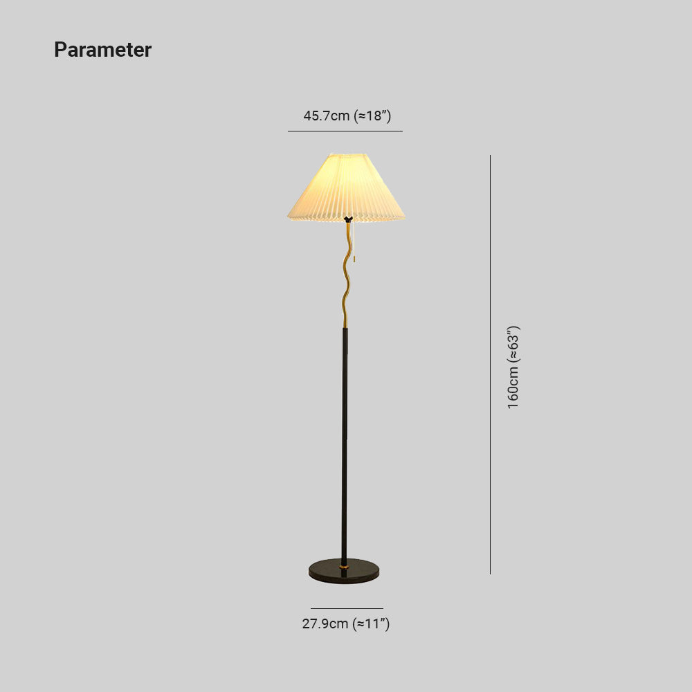 Ozawa Vintage Retro Geometric Pleated Metal Fabric Floor Lamp, Black - Lumpaz