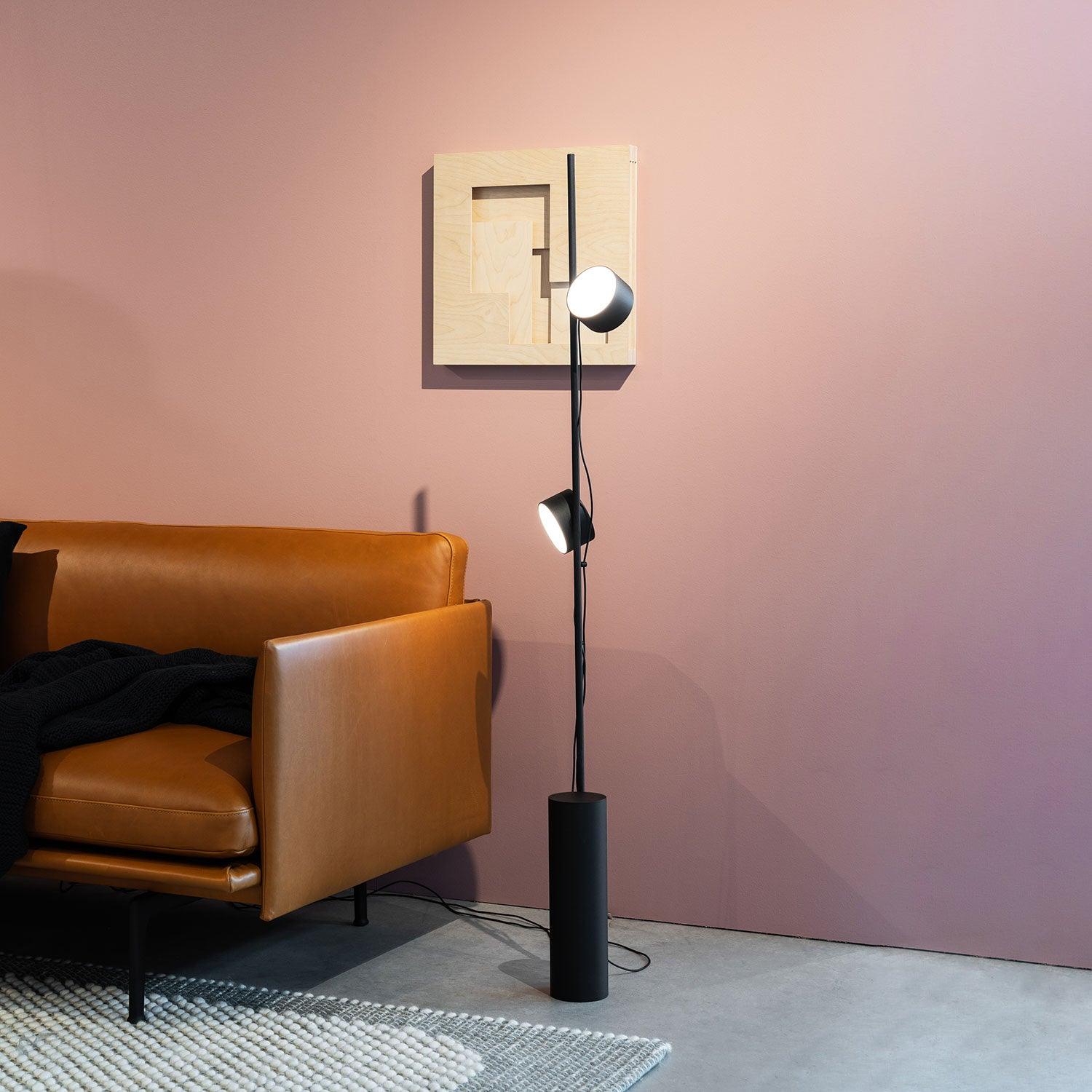 Avi Floor Lamp Cylindrical/Linear Modern, Metal, Black, Bedroom - Lumpaz