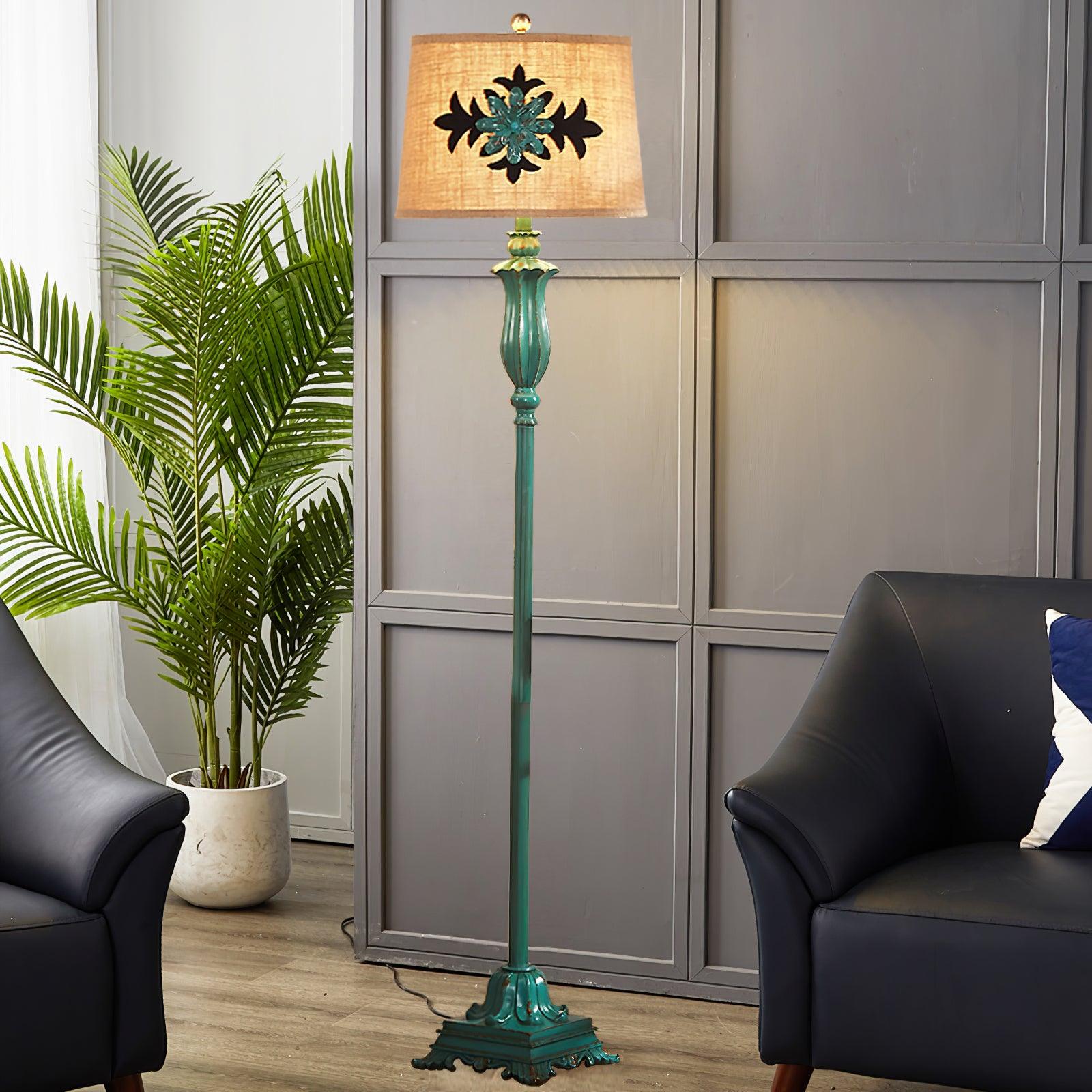 Eryn Floor Lamp Table Vintage, Metal/Resin, Green, Living Room - Lumpaz