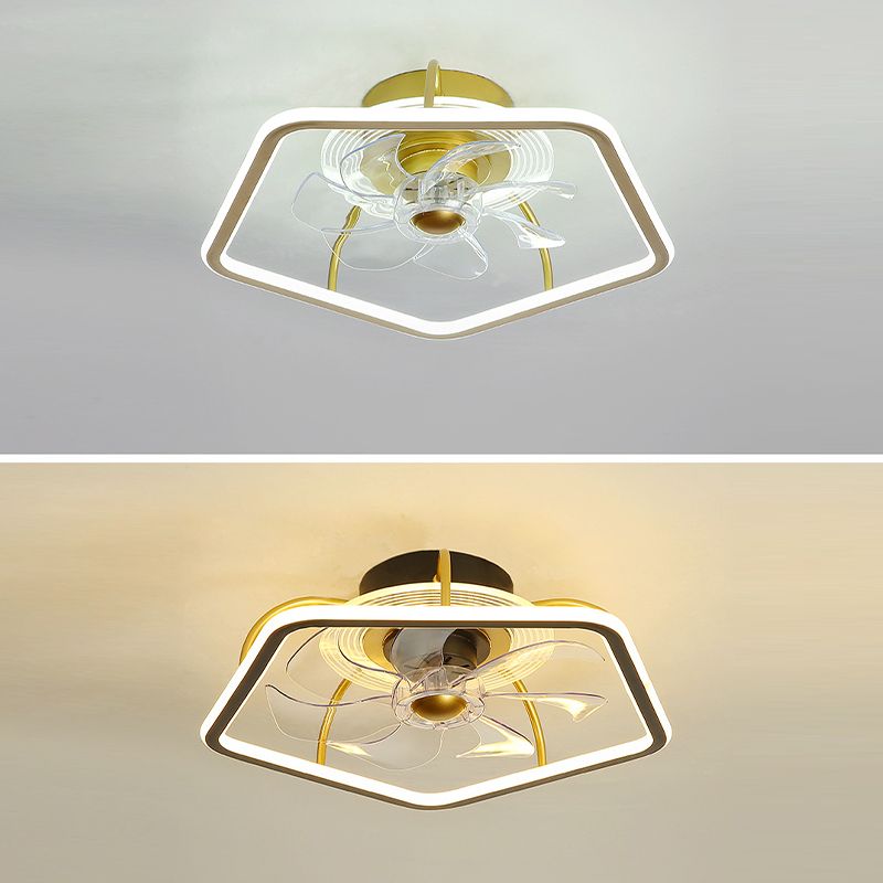 Edge 7-Blade Pentagon Black Ceiling Fan with Light, L 19" - Lumpaz