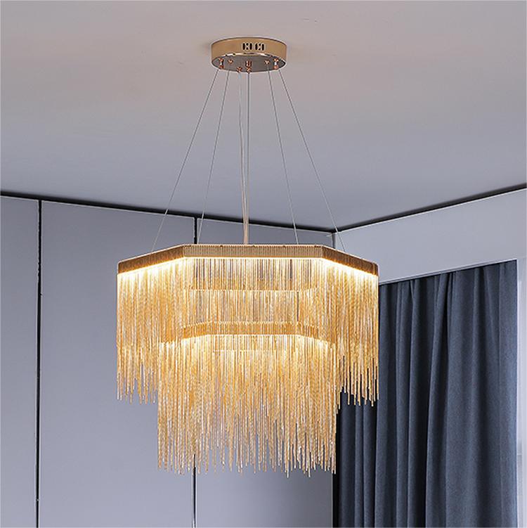 Colon Pendant Light Tassel Luxury, Chain Metal, Gold/Silver, Living Room - Lumpaz