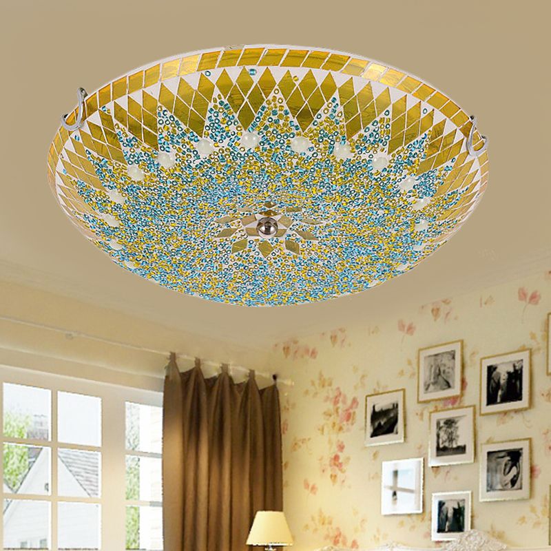 Eryn Modern Mediterranean Glass Flush Mount Ceiling Light Blue/Yellow/White - Lumpaz