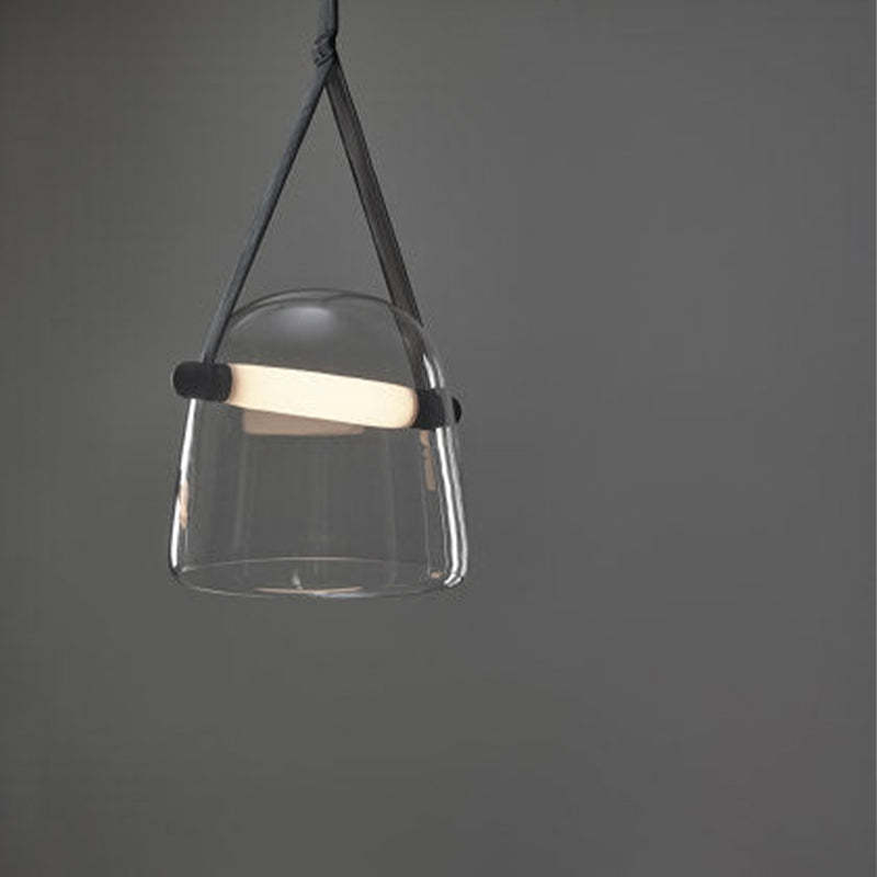 Modern Nordic Leather/Glass Pendant Light Gray/White Bedroom - Lumpaz