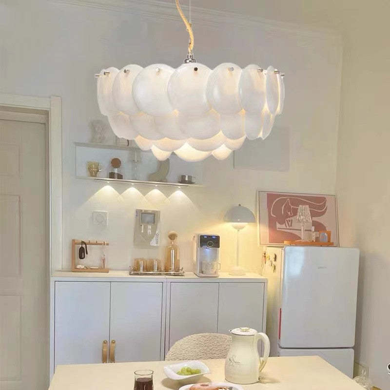 Lottie Wihte Art Deco Chandelier Light Fixture, Ceramic Leaf & Metal - Lumpaz