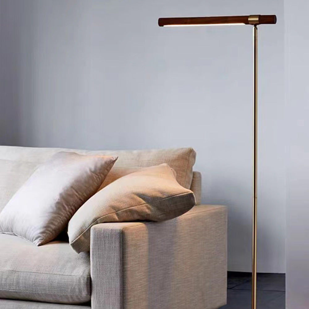 Edge Floor Lamp Linear Minimalist, Metal/Wood, Gold, Living Room - Lumpaz