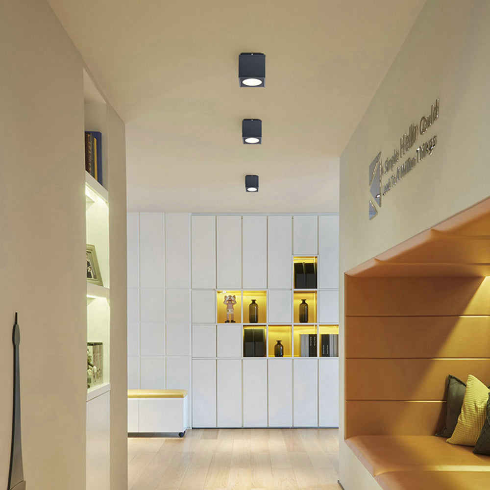 Orr Modern Black Cube Flush Mount Ceiling Light, Metal/Glass - Lumpaz