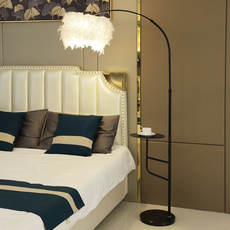 O'Moore Elegant Arc Metal Feather Floor Lamp With Table - Lumpaz
