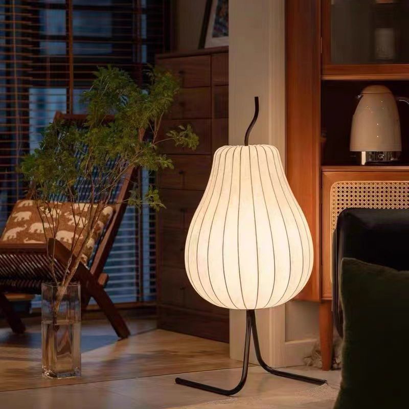 Renée Floor Lamp Pear Shaped Unique Art Deco, Fabric/Metal, Living Room - Lumpaz