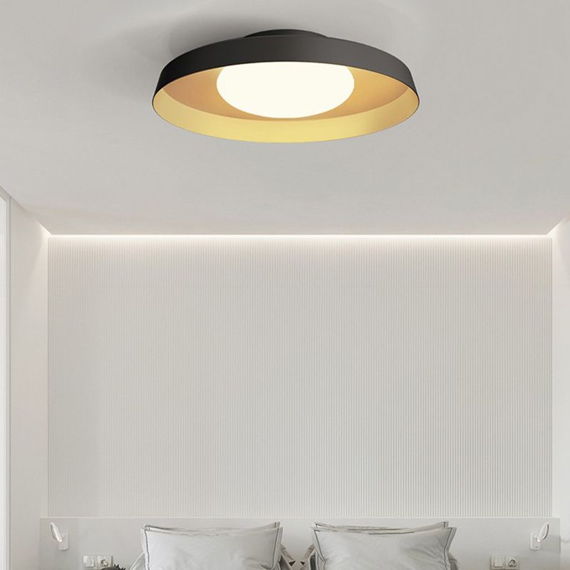 Carins Flush Mount Ceiling Light Round Retro, Metal/Acrylic, White/Black, Bedroom - Lumpaz