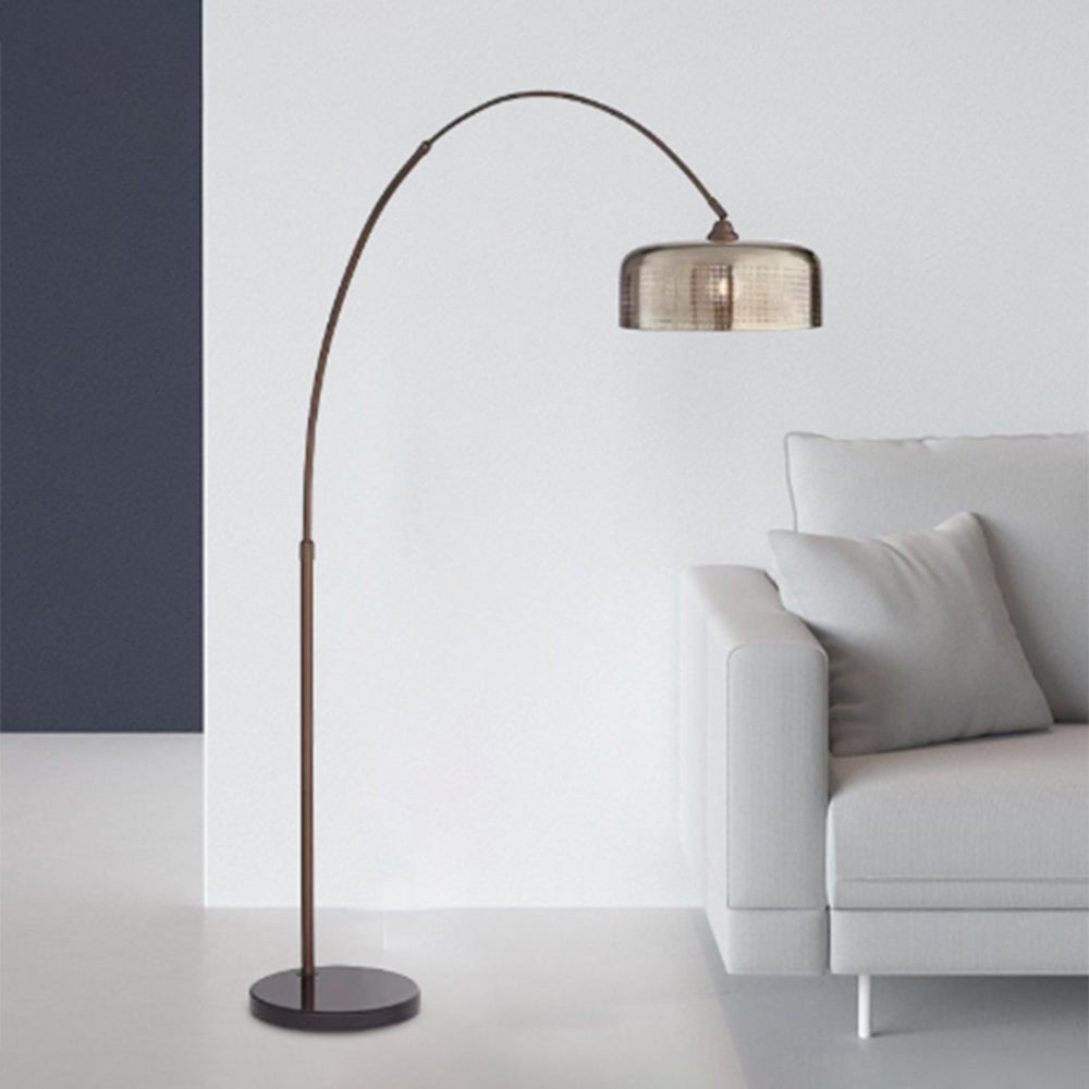 Hailie Retro Brown Curved Floor Lamp, Metal - Lumpaz