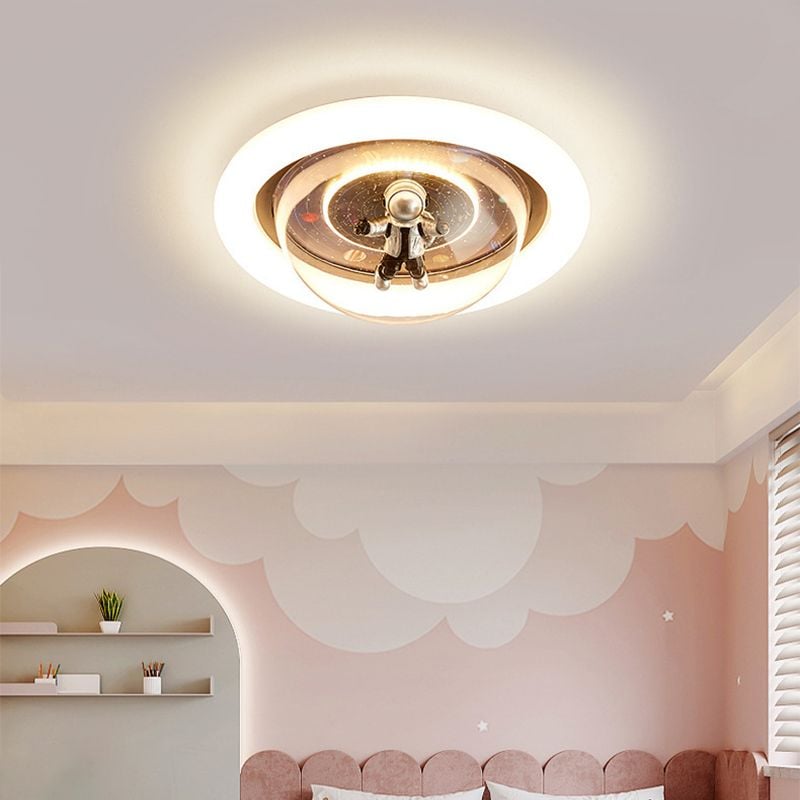 Fateh Flush Mount Ceiling Light Astronaut Modern, Metal/Acrylic, Pink/Blue, Bedroom - Lumpaz