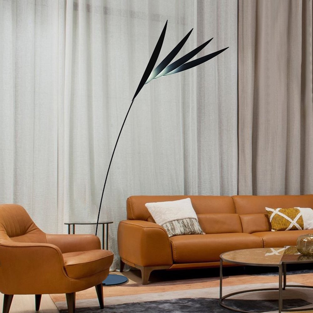 Salgado Leaf Metal/Acrylic Long Arm Floor Lamp, Living Room - Lumpaz