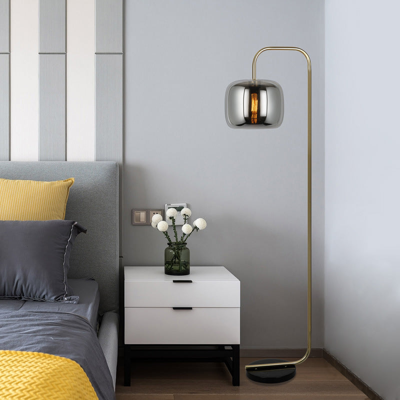 Hailie Minimalist Modern Arc Smoky Gray Metal/Glass Floor Lamp - Lumpaz