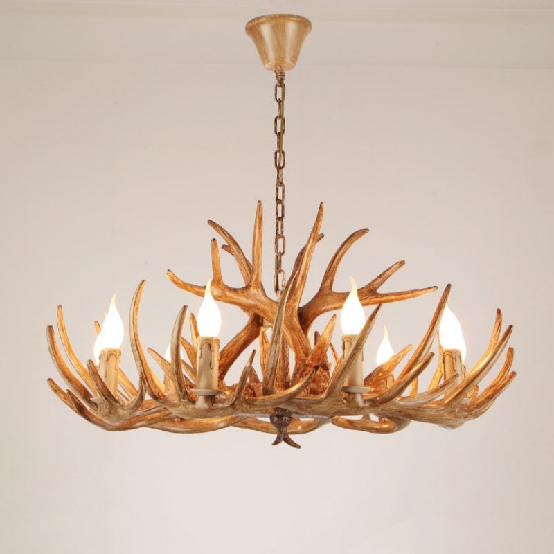 Austin Retro Deer Horn Resin Chandelier White Brown Coffee Living Room - Lumpaz
