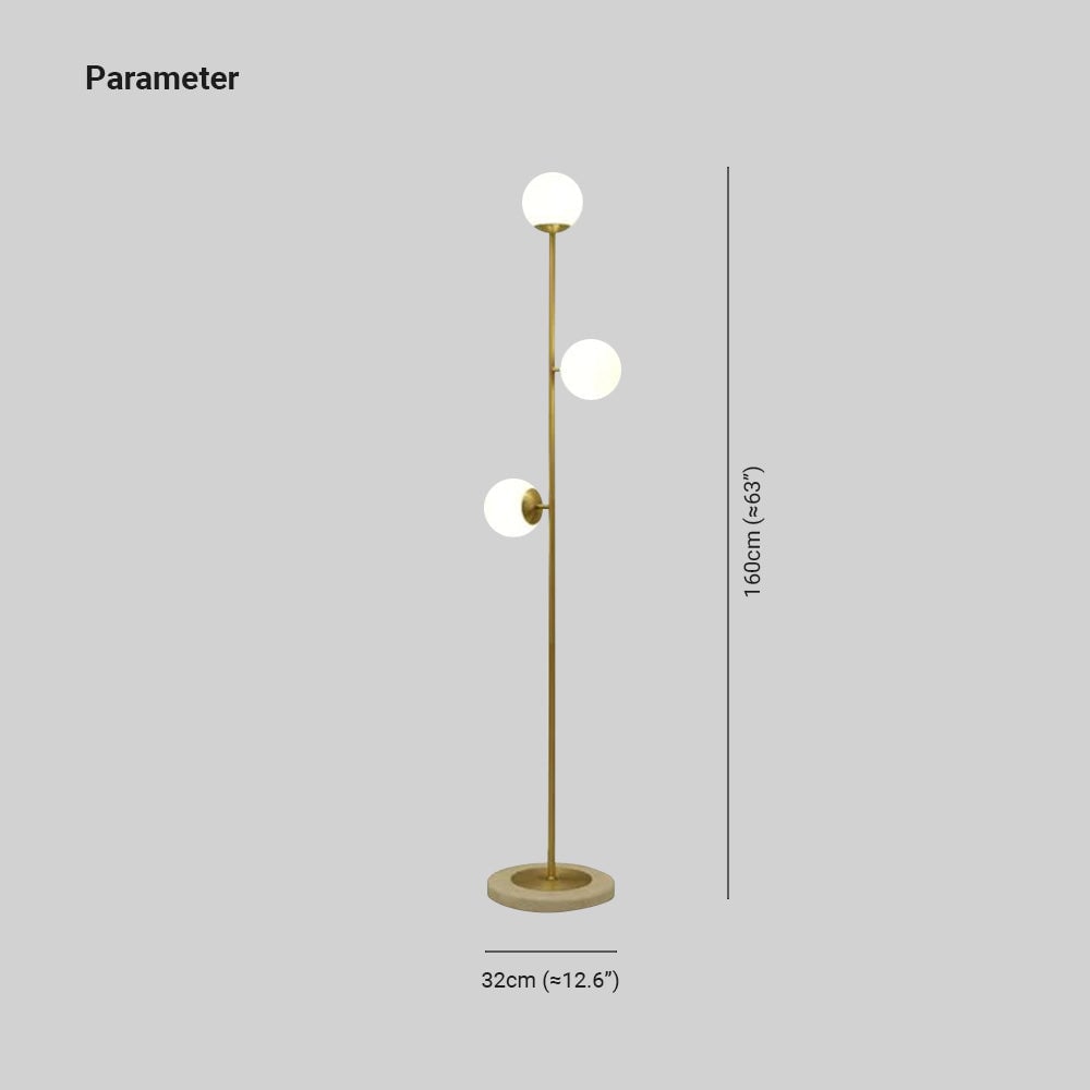 Valentina Modern Globe Brass/Glass Floor Lamp, 3 Heads - Lumpaz