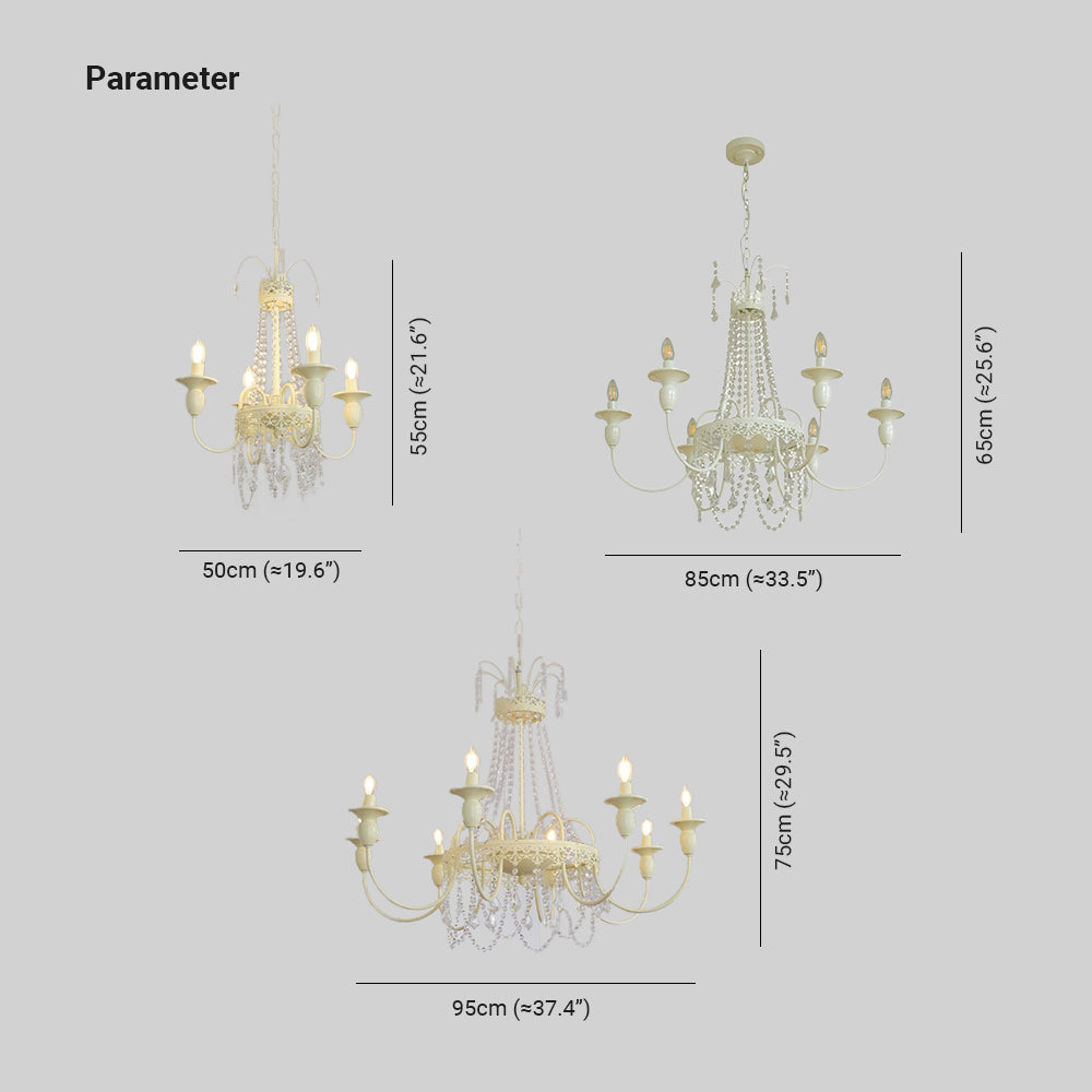 Silva Pendant Light Candle French, Crystal/Metal, White, Bedroom - Lumpaz