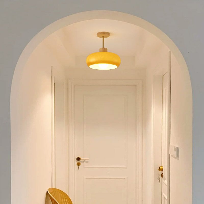 Hailie Flush Mount Ceiling Light Cup Minimalist Wood/Glass White/Orange - Lumpaz