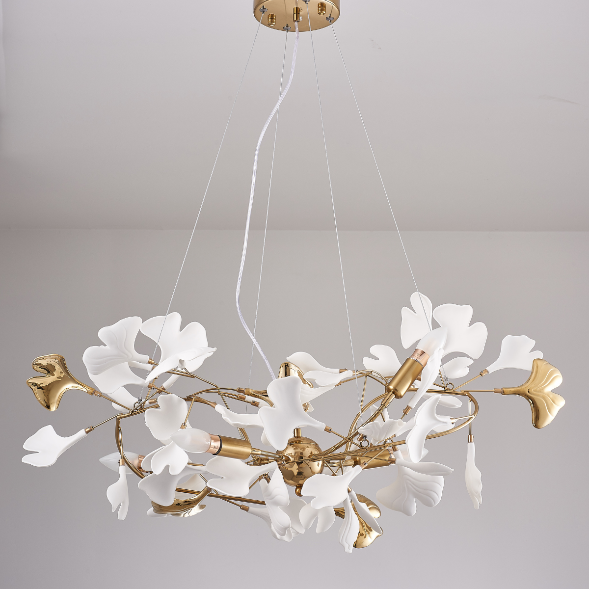 Olivia Gildglow Luxury Ceramic Chandelier Large Foyer Gingko Leaf Living Room - Lumpaz