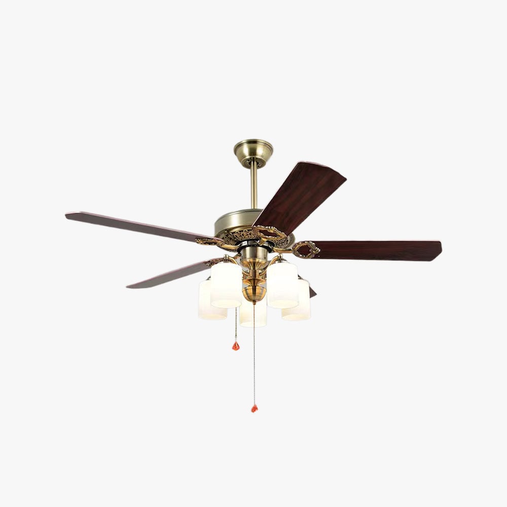 Alessio 5-Blade Rustic DC Ceiling Fan with Light, Brass, 48'' - Lumpaz