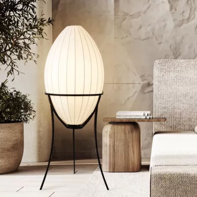 Renée Modern Egg Shaped Fabric & Metal Floor Lamp - Lumpaz