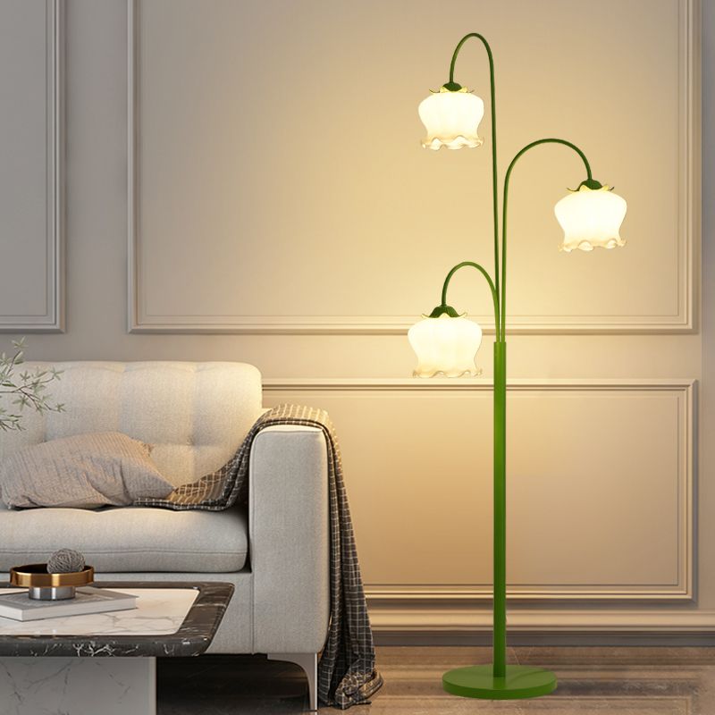 Lily Green Shade Flower Floor Lamp, Metal/Glass, Living Room/Bedroom - Lumpaz