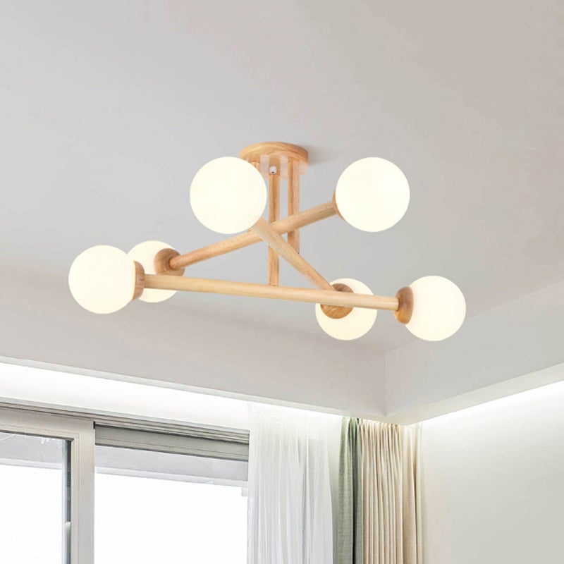 Ozawa Modern Globe Wood/Glass Flush Mount Ceiling Light - Lumpaz