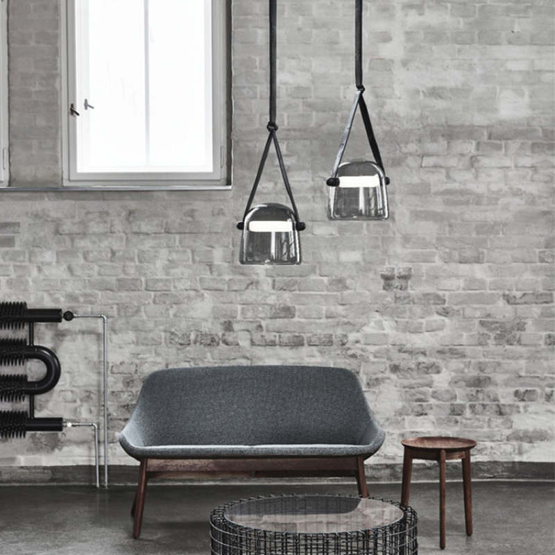 Modern Nordic Leather/Glass Pendant Light Gray/White Bedroom - Lumpaz
