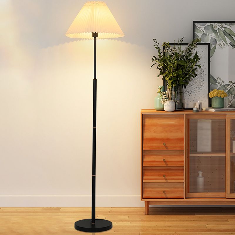 Ozawa Modern Pleated Metal Fabric Floor Lamp, White/Green/Apricot - Lumpaz