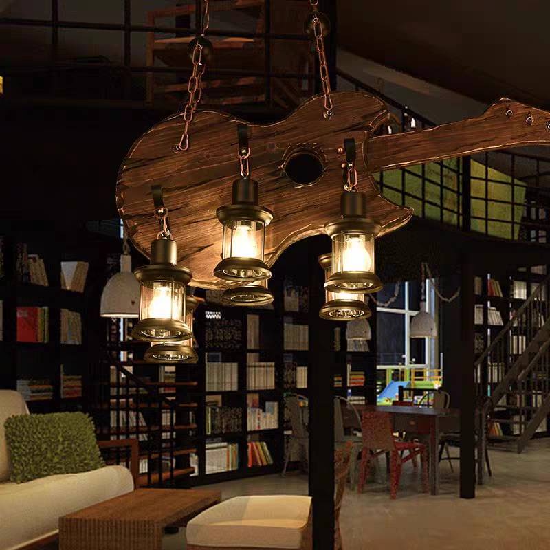 Austin Farmhouse 6 Lantern Guitar Wood/Metal Pendant Light - Lumpaz