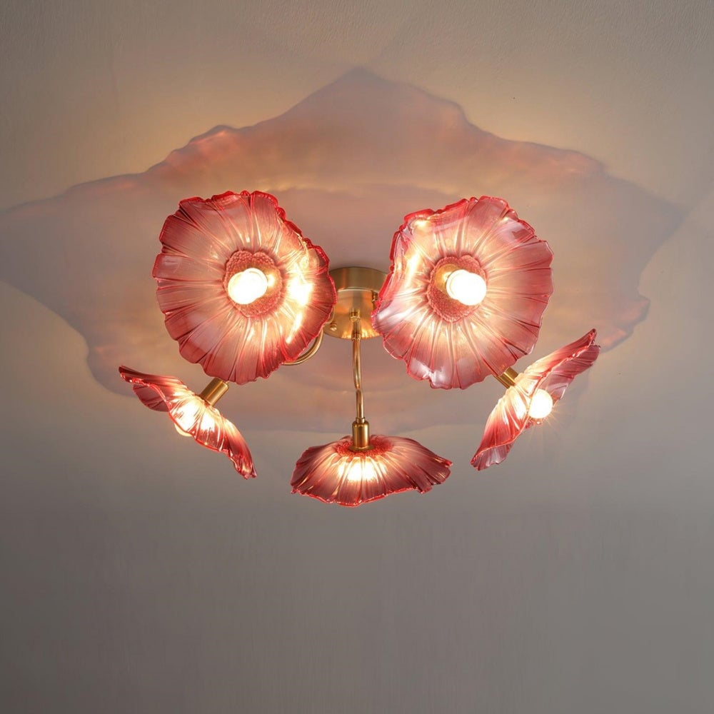 Hailie Modern Flower Ceiling Light  Metal/Glass Clear/Pink Bedroom - Lumpaz