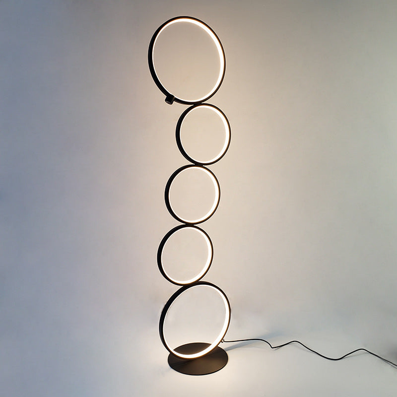 Arisha Floor Lamp Multi-ring Modern, Metal/Silicon, White/Black, Bedside - Lumpaz